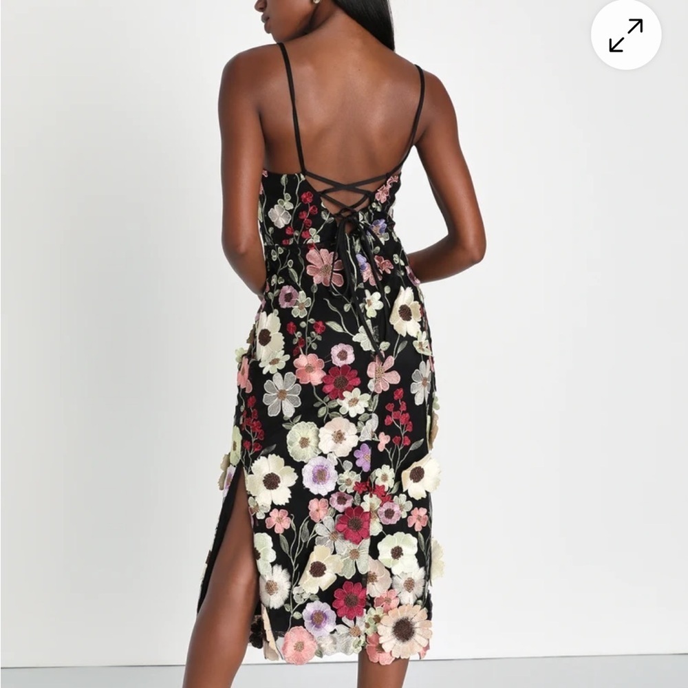 Lulu's Black Floral Midi Dress - Picture 2 of 5